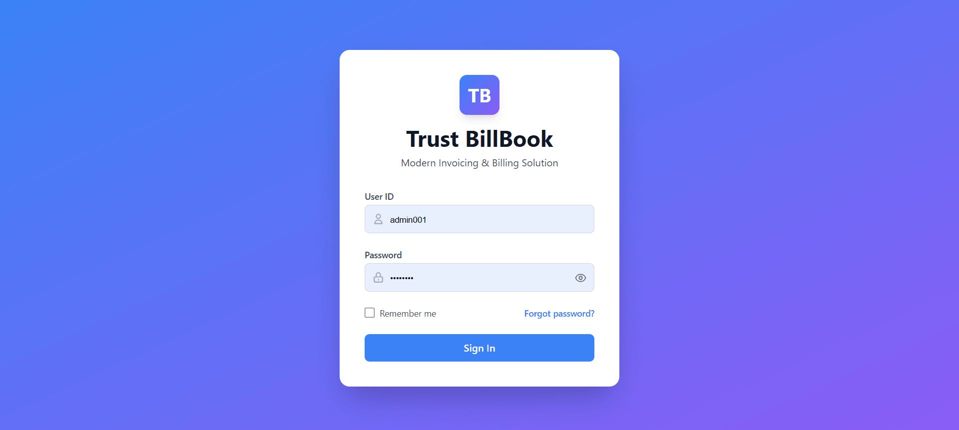 Billing Application Dashboard